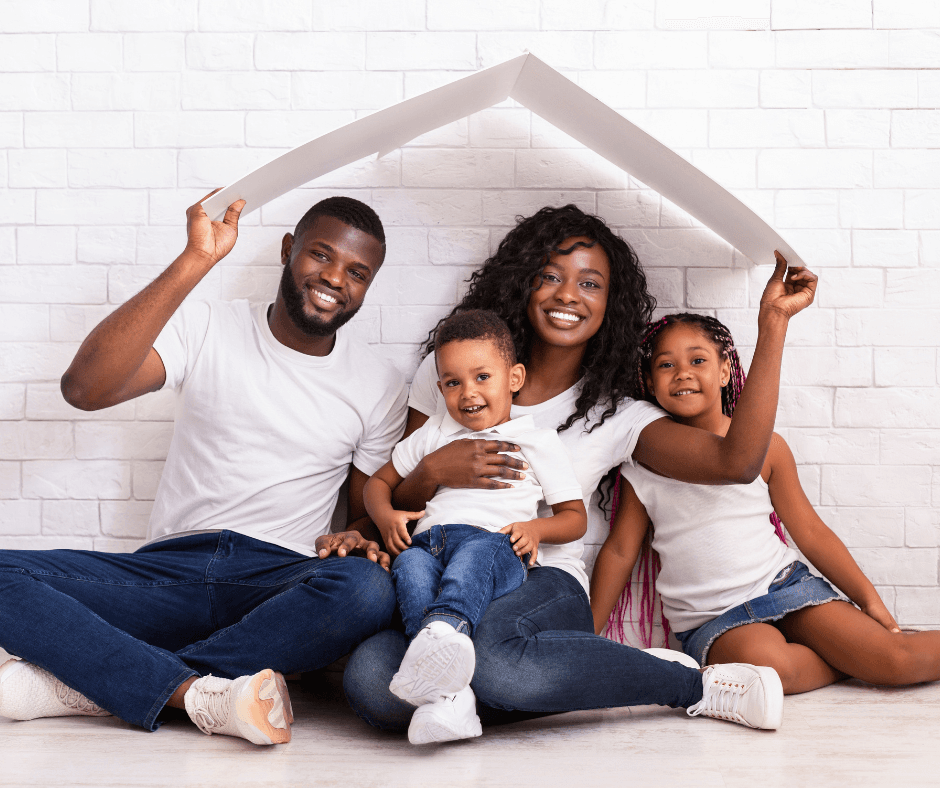 Family with house cutout